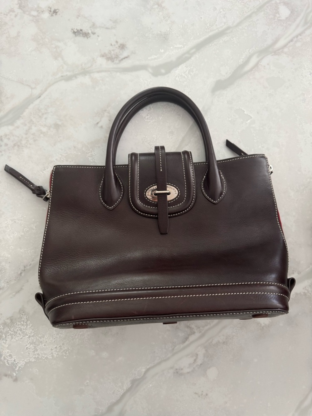 Leather Top-Handle Satchel in Dark Brown